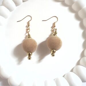 Tan Velvet Ball Dangle Earrings